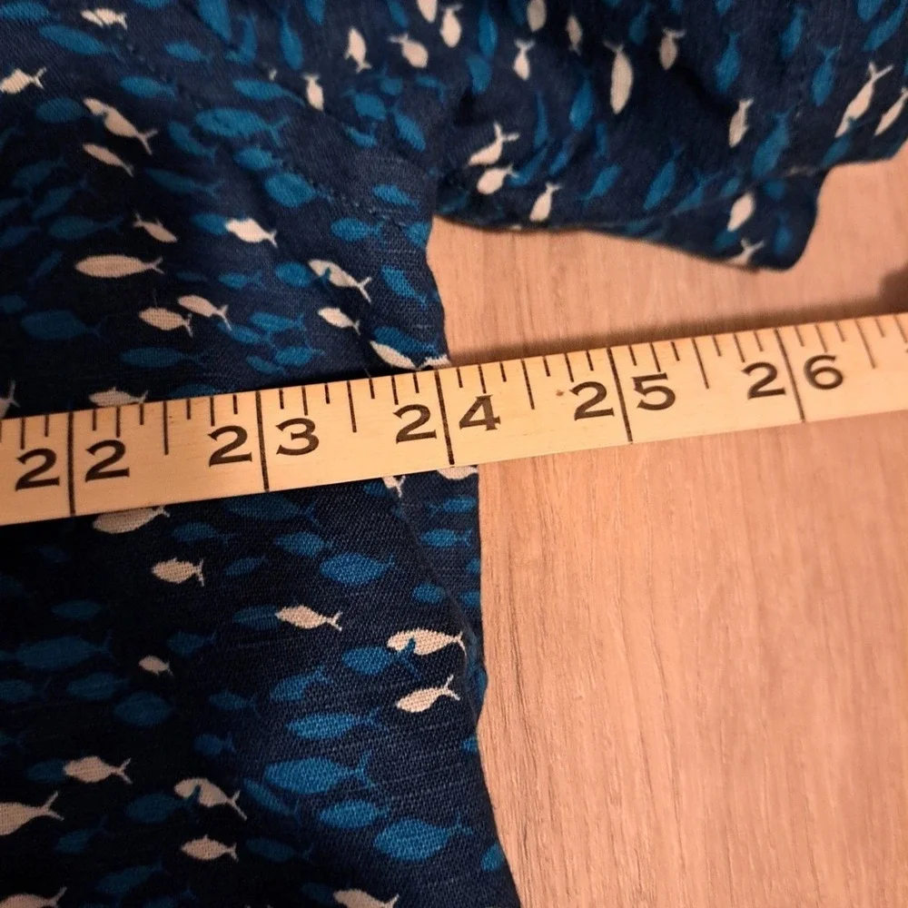 Banana Republic Shirt Men XL Multi Fish AOP Linen Slim Fit Short Sleeve‎